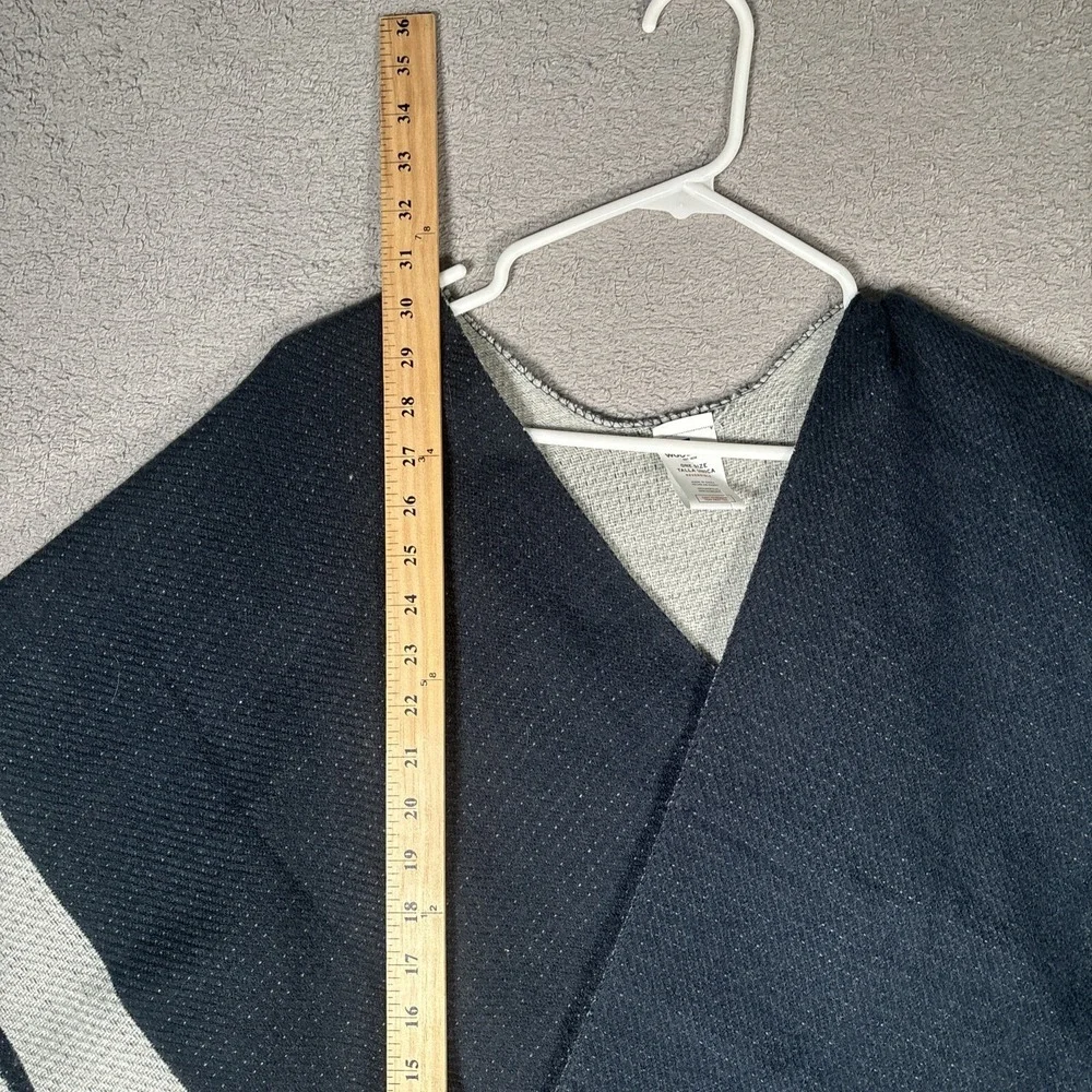 Woolrich Reversible Poncho Wrap Navy Blue Gray Striped Fringed One Size
